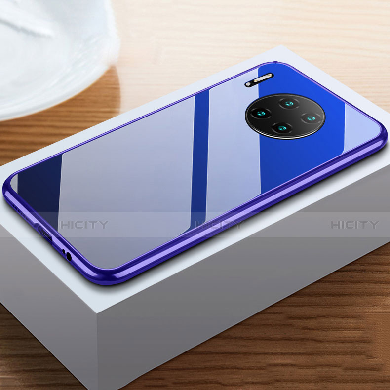 Custodia Lusso Alluminio Laterale Specchio 360 Gradi Cover M02 per Huawei Mate 30 Blu