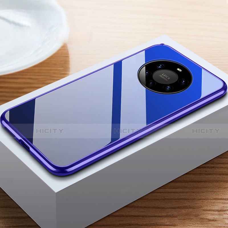 Custodia Lusso Alluminio Laterale Specchio 360 Gradi Cover M02 per Huawei Mate 40 Pro+ Plus Blu