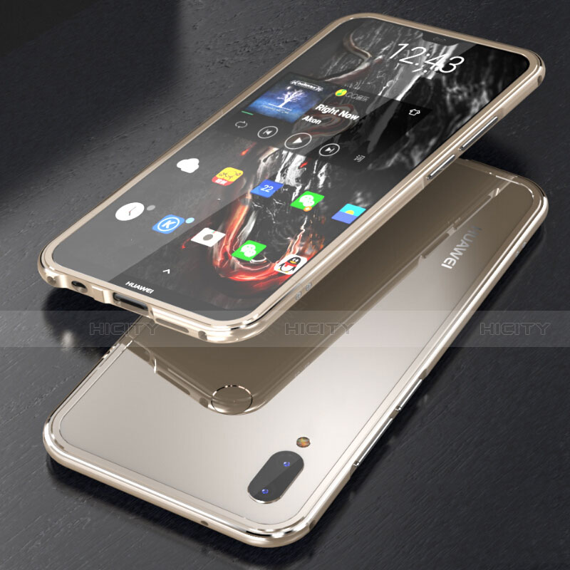 Custodia Lusso Alluminio Laterale Specchio 360 Gradi Cover M02 per Huawei Nova 3e Oro