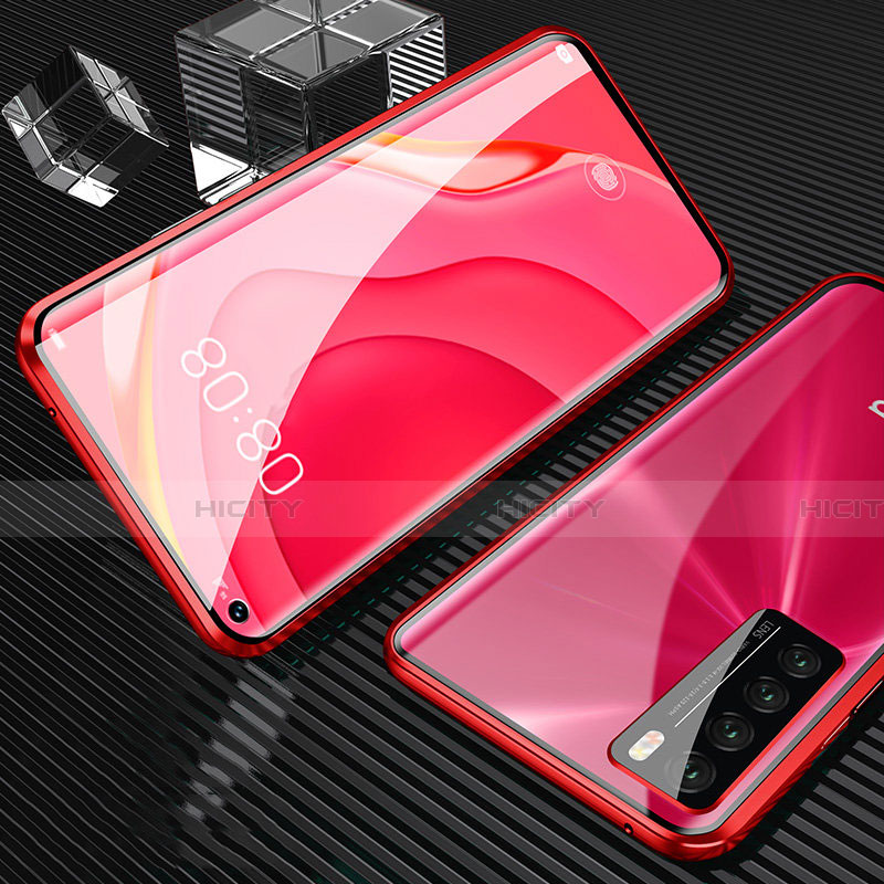 Custodia Lusso Alluminio Laterale Specchio 360 Gradi Cover M02 per Huawei Nova 7 5G Rosso