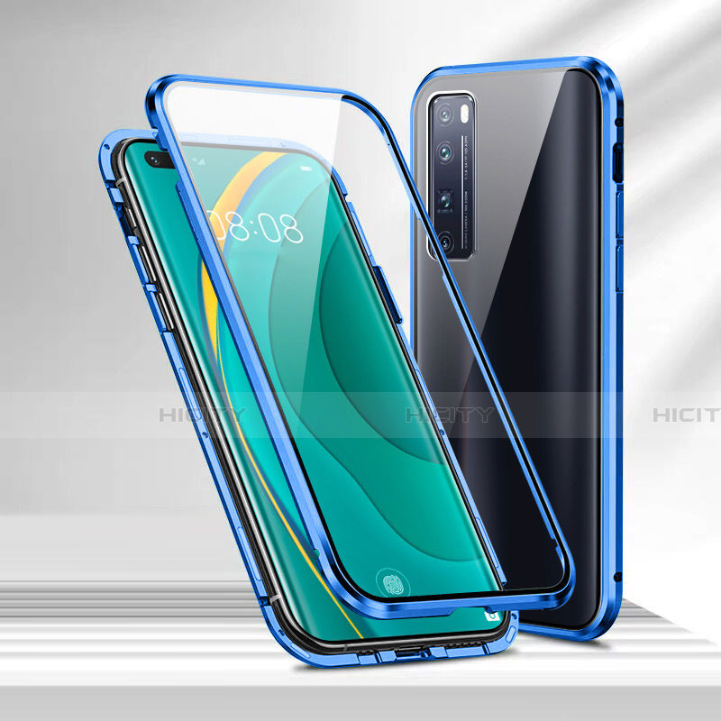 Custodia Lusso Alluminio Laterale Specchio 360 Gradi Cover M02 per Huawei Nova 7 Pro 5G Blu