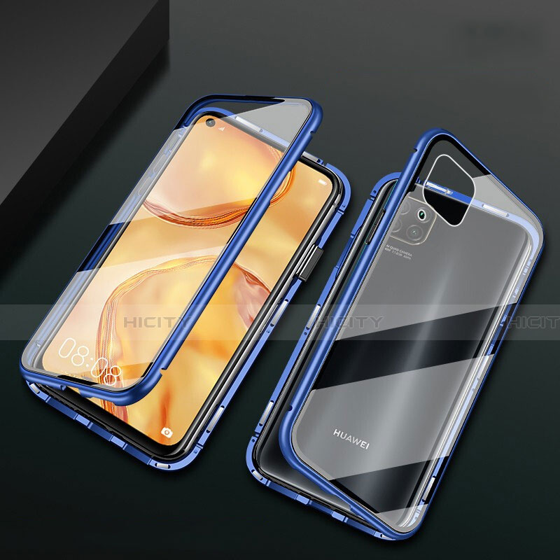 Custodia Lusso Alluminio Laterale Specchio 360 Gradi Cover M02 per Huawei Nova 7i Blu