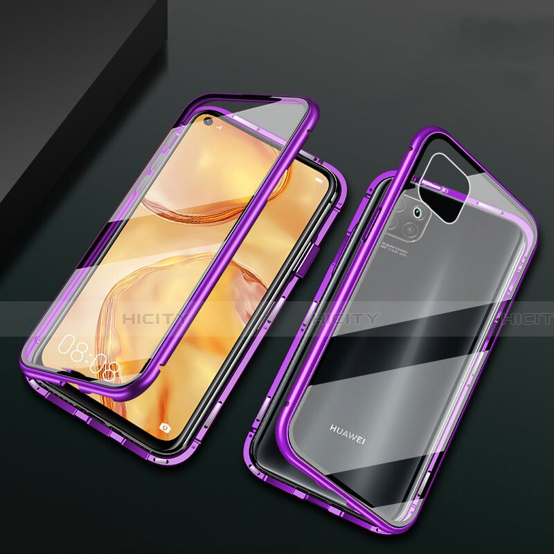 Custodia Lusso Alluminio Laterale Specchio 360 Gradi Cover M02 per Huawei Nova 7i Viola