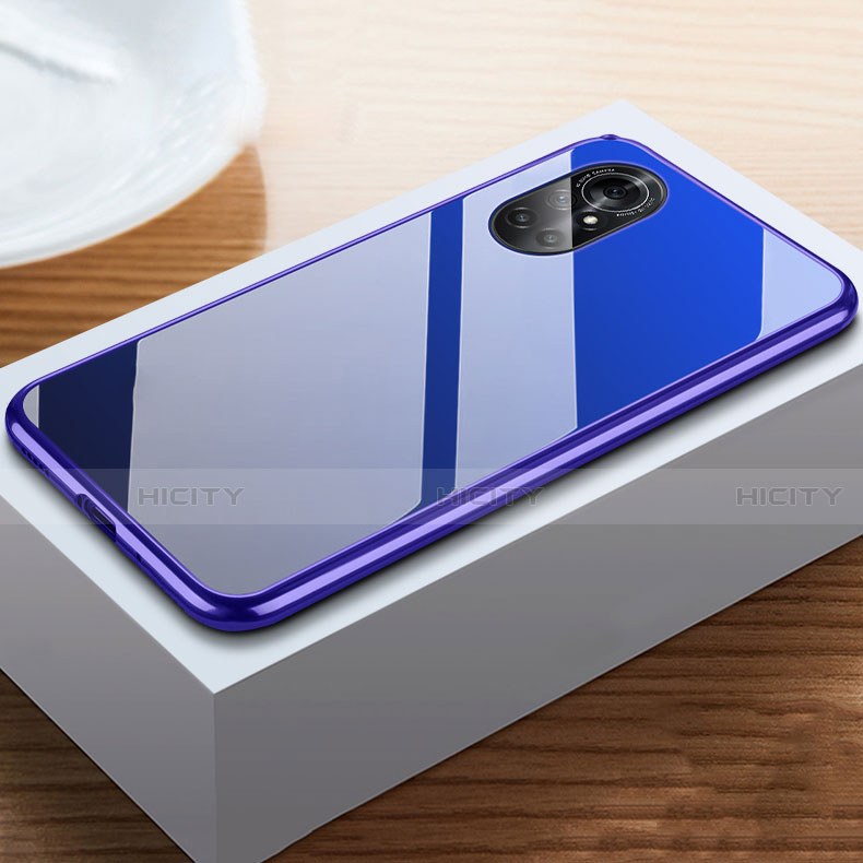 Custodia Lusso Alluminio Laterale Specchio 360 Gradi Cover M02 per Huawei Nova 8 5G Blu