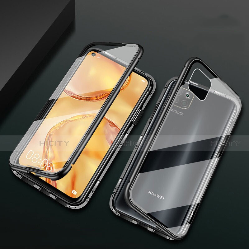 Custodia Lusso Alluminio Laterale Specchio 360 Gradi Cover M02 per Huawei P40 Lite Nero