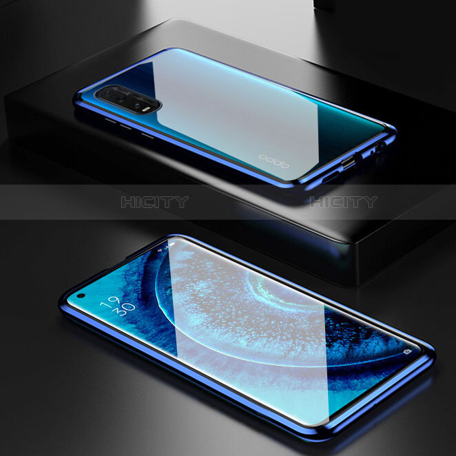 Custodia Lusso Alluminio Laterale Specchio 360 Gradi Cover M02 per Oppo Find X2 Blu