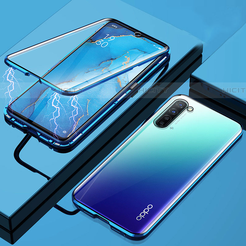 Custodia Lusso Alluminio Laterale Specchio 360 Gradi Cover M02 per Oppo Find X2 Lite Blu