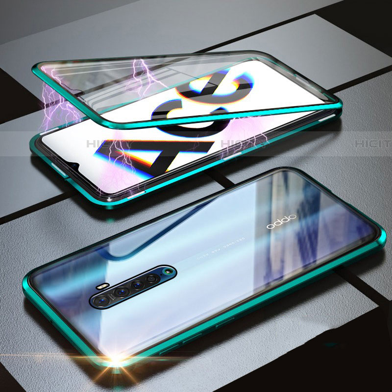 Custodia Lusso Alluminio Laterale Specchio 360 Gradi Cover M02 per Oppo Reno Ace Verde