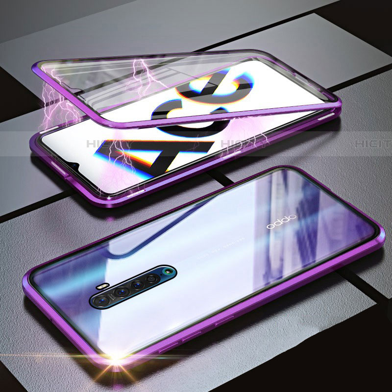 Custodia Lusso Alluminio Laterale Specchio 360 Gradi Cover M02 per Oppo Reno Ace Viola