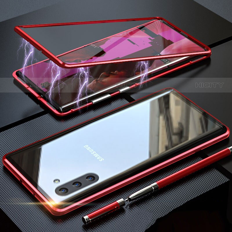 Custodia Lusso Alluminio Laterale Specchio 360 Gradi Cover M02 per Samsung Galaxy Note 10 Rosso