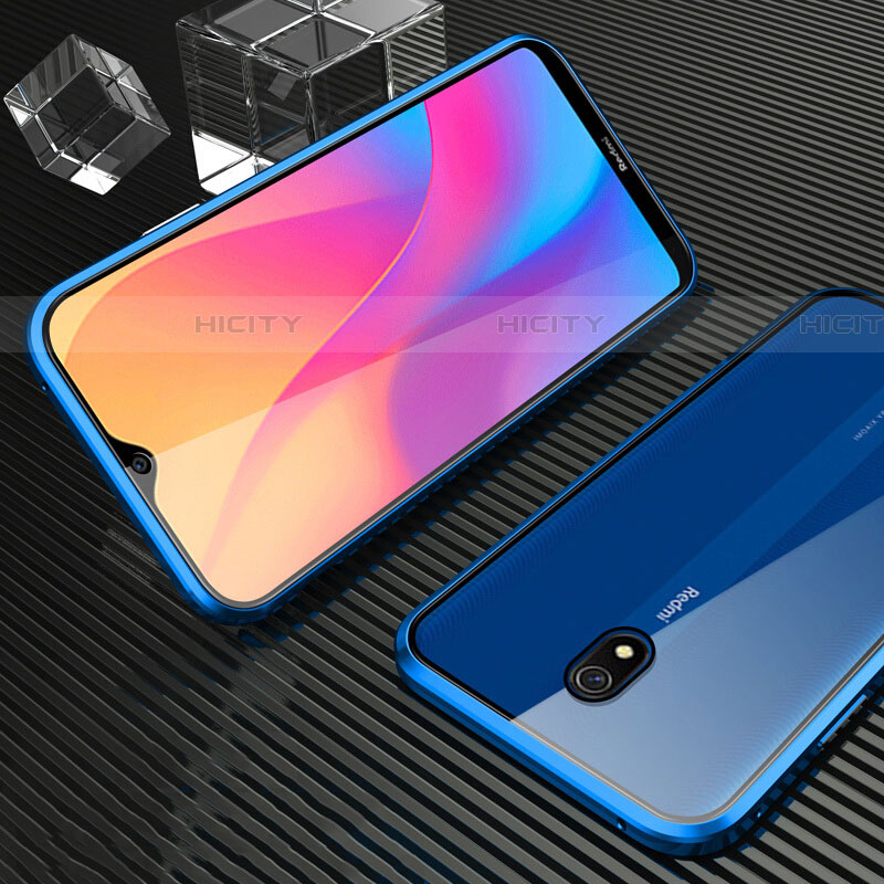 Custodia Lusso Alluminio Laterale Specchio 360 Gradi Cover M02 per Xiaomi Redmi 8A Blu