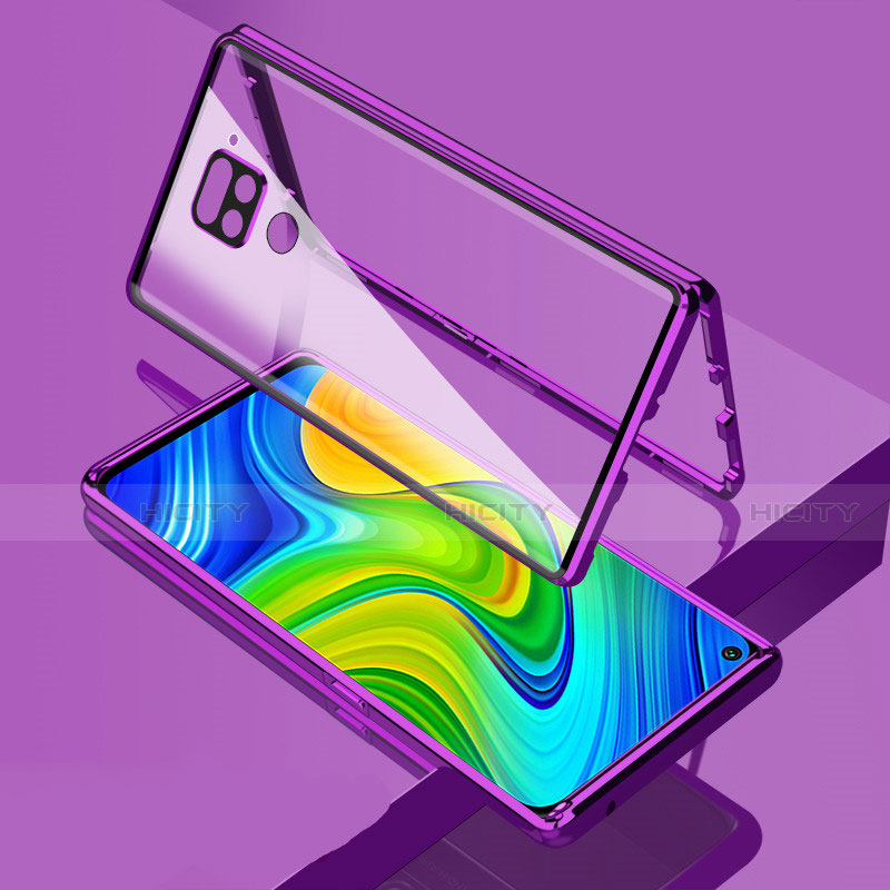 Custodia Lusso Alluminio Laterale Specchio 360 Gradi Cover M02 per Xiaomi Redmi Note 9 Viola