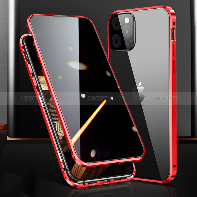 Custodia Lusso Alluminio Laterale Specchio 360 Gradi Cover M03 per Apple iPhone 15 Pro Max Rosso