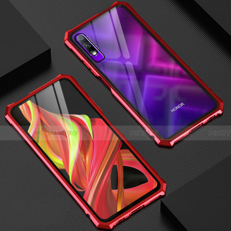 Custodia Lusso Alluminio Laterale Specchio 360 Gradi Cover M03 per Huawei Honor 9X Rosso