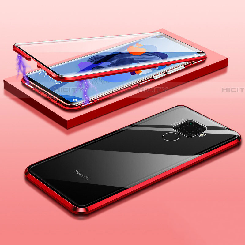 Custodia Lusso Alluminio Laterale Specchio 360 Gradi Cover M03 per Huawei Nova 5i Pro Rosso