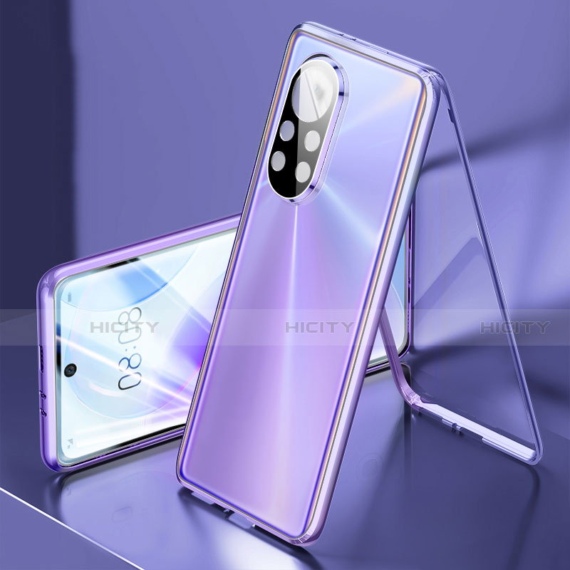 Custodia Lusso Alluminio Laterale Specchio 360 Gradi Cover M03 per Huawei Nova 8 5G Viola