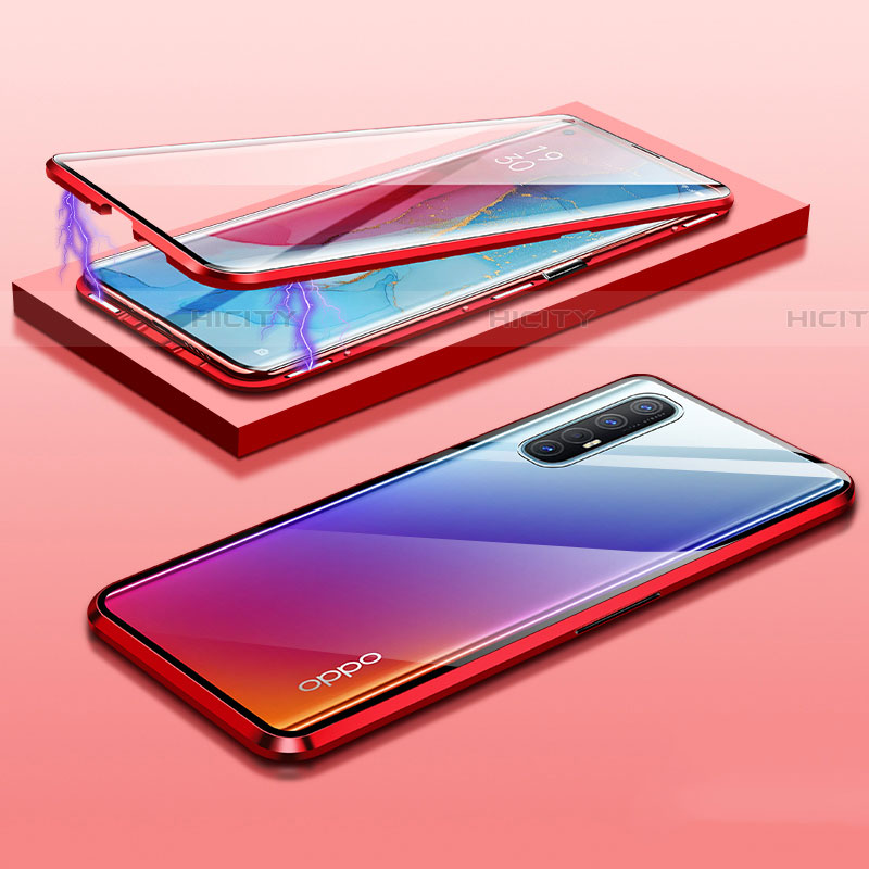 Custodia Lusso Alluminio Laterale Specchio 360 Gradi Cover M03 per Oppo Reno3 Pro Rosso