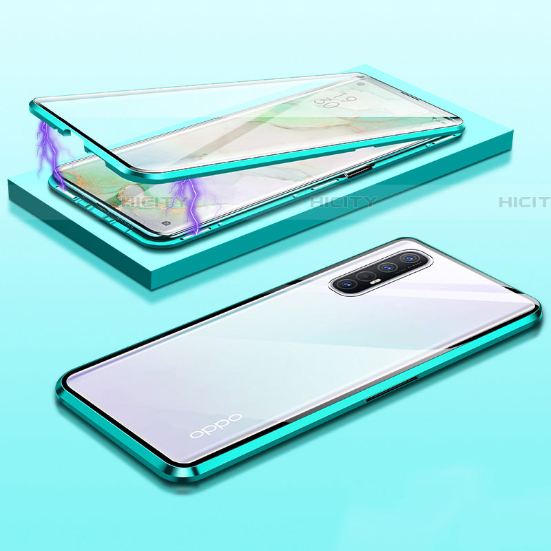 Custodia Lusso Alluminio Laterale Specchio 360 Gradi Cover M03 per Oppo Reno3 Pro Verde