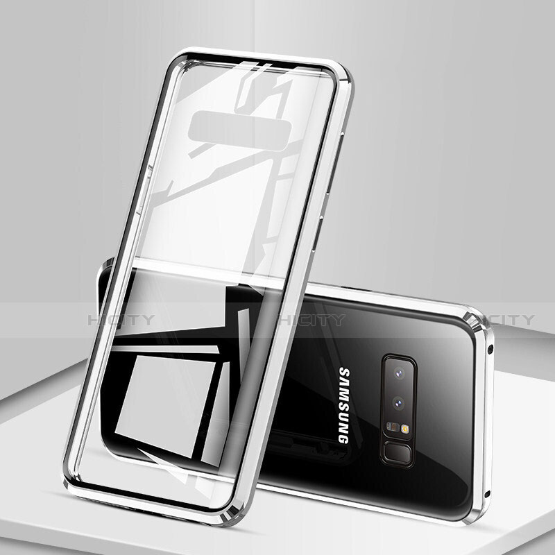 Custodia Lusso Alluminio Laterale Specchio 360 Gradi Cover M03 per Samsung Galaxy Note 8 Duos N950F Argento