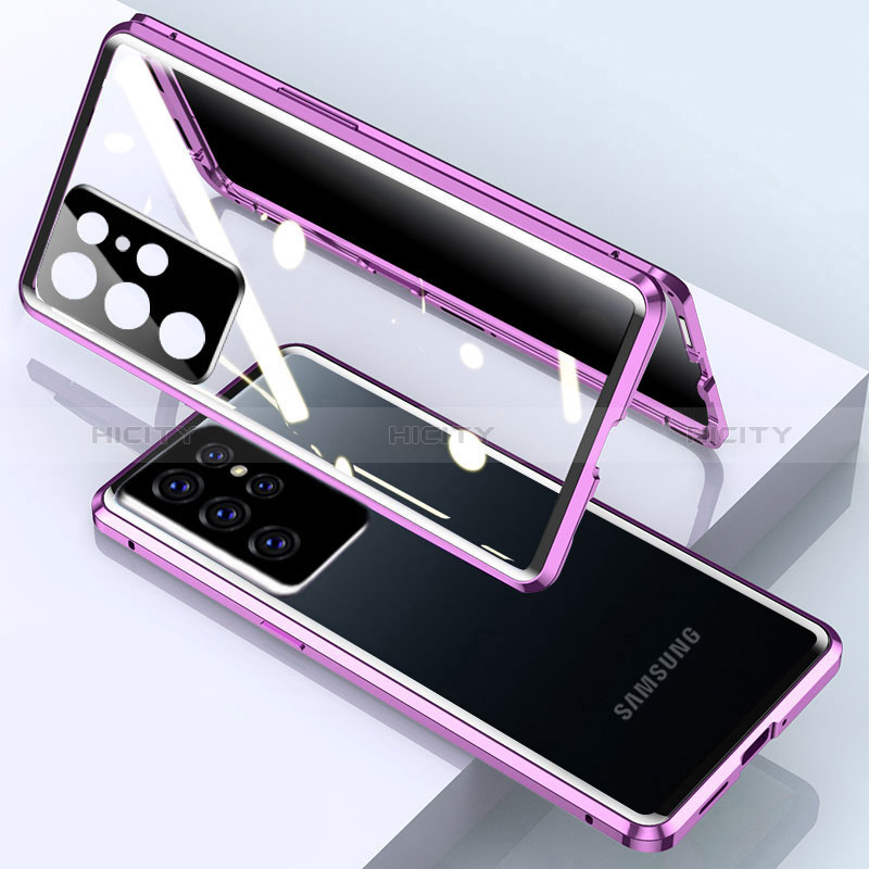 Custodia Lusso Alluminio Laterale Specchio 360 Gradi Cover M03 per Samsung Galaxy S25 Ultra 5G Viola