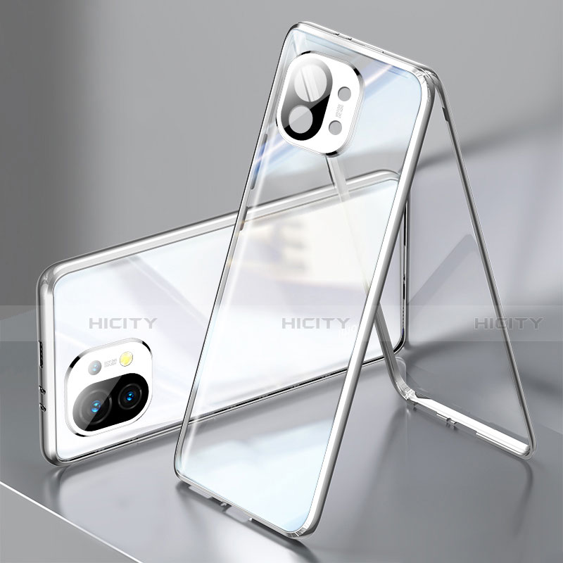 Custodia Lusso Alluminio Laterale Specchio 360 Gradi Cover M03 per Xiaomi Mi 11 5G Argento