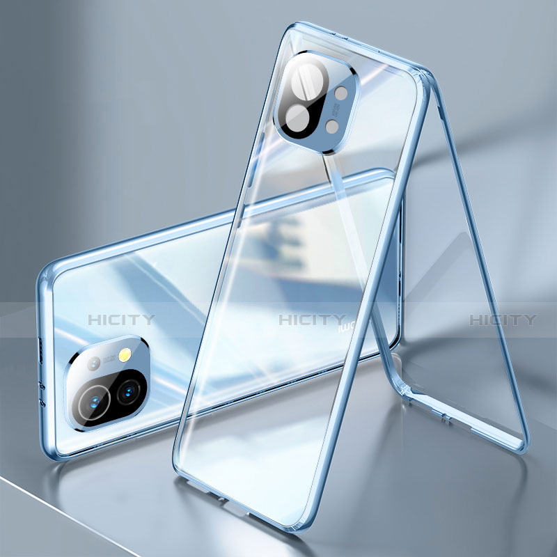 Custodia Lusso Alluminio Laterale Specchio 360 Gradi Cover M03 per Xiaomi Mi 11 Lite 5G Blu