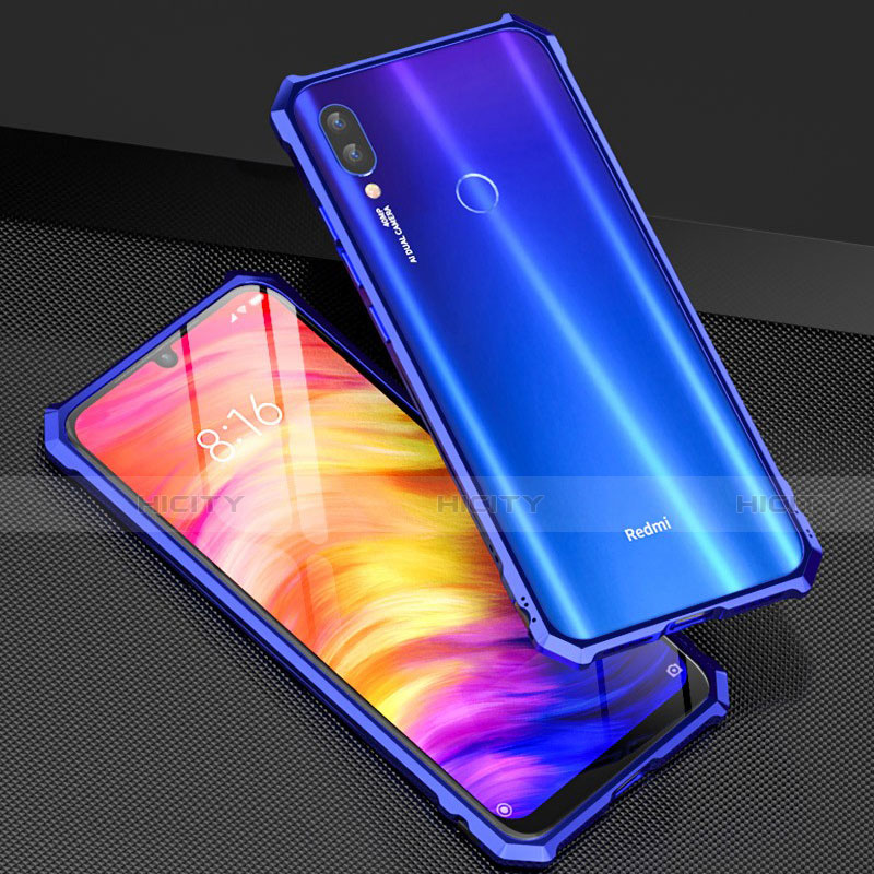 Custodia Lusso Alluminio Laterale Specchio 360 Gradi Cover M03 per Xiaomi Redmi Note 7 Pro Blu