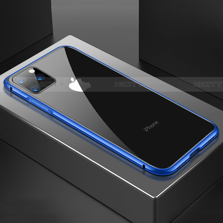 Custodia Lusso Alluminio Laterale Specchio 360 Gradi Cover M04 per Apple iPhone 11 Pro Blu