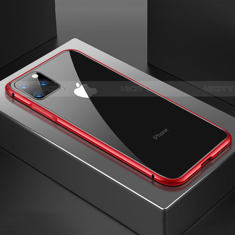 Custodia Lusso Alluminio Laterale Specchio 360 Gradi Cover M04 per Apple iPhone 11 Pro Max Rosso