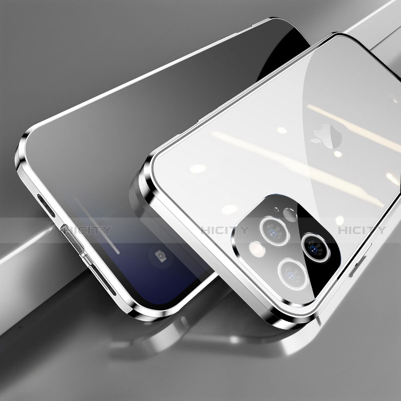 Custodia Lusso Alluminio Laterale Specchio 360 Gradi Cover M04 per Apple iPhone 13 Pro Max Argento