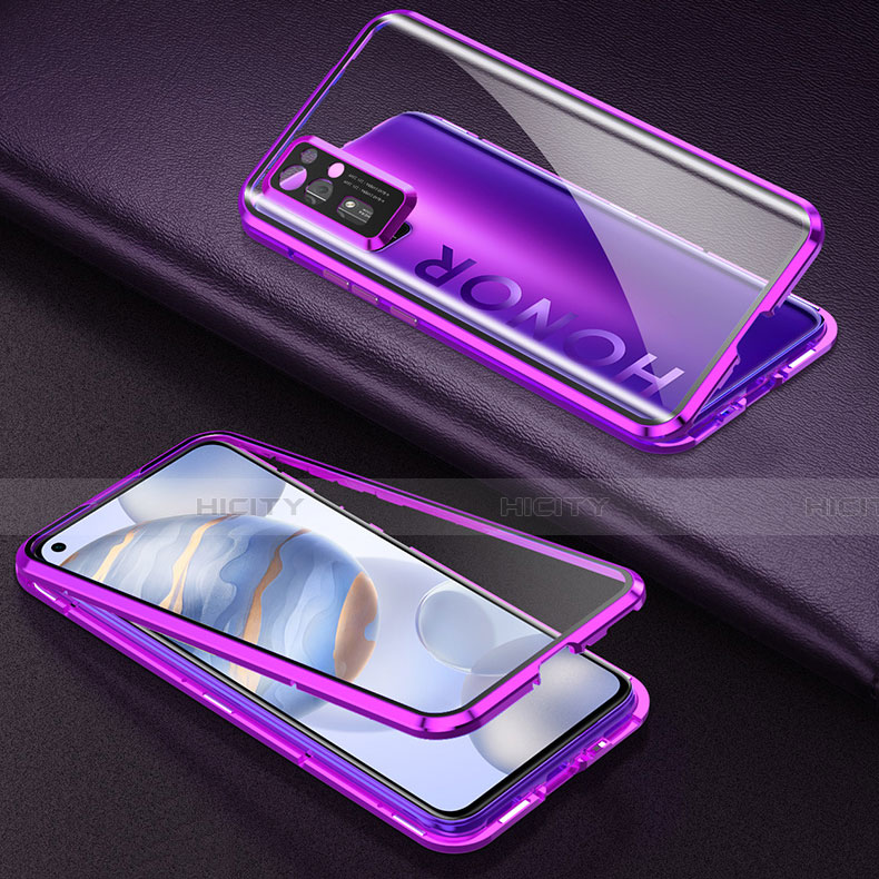 Custodia Lusso Alluminio Laterale Specchio 360 Gradi Cover M04 per Huawei Honor 30 Viola