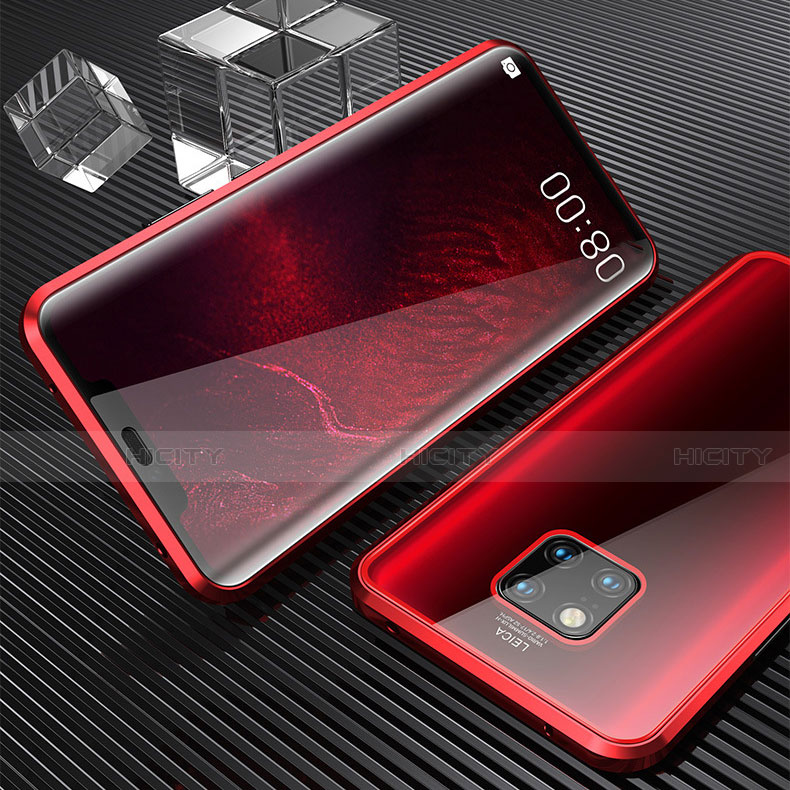 Custodia Lusso Alluminio Laterale Specchio 360 Gradi Cover M04 per Huawei Mate 20 Pro Rosso