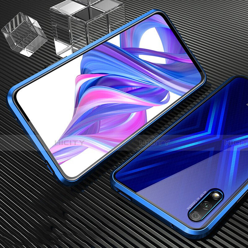 Custodia Lusso Alluminio Laterale Specchio 360 Gradi Cover M04 per Huawei Y9 Prime (2019) Blu