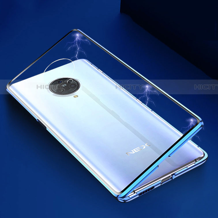 Custodia Lusso Alluminio Laterale Specchio 360 Gradi Cover M04 per Vivo Nex 3S Blu