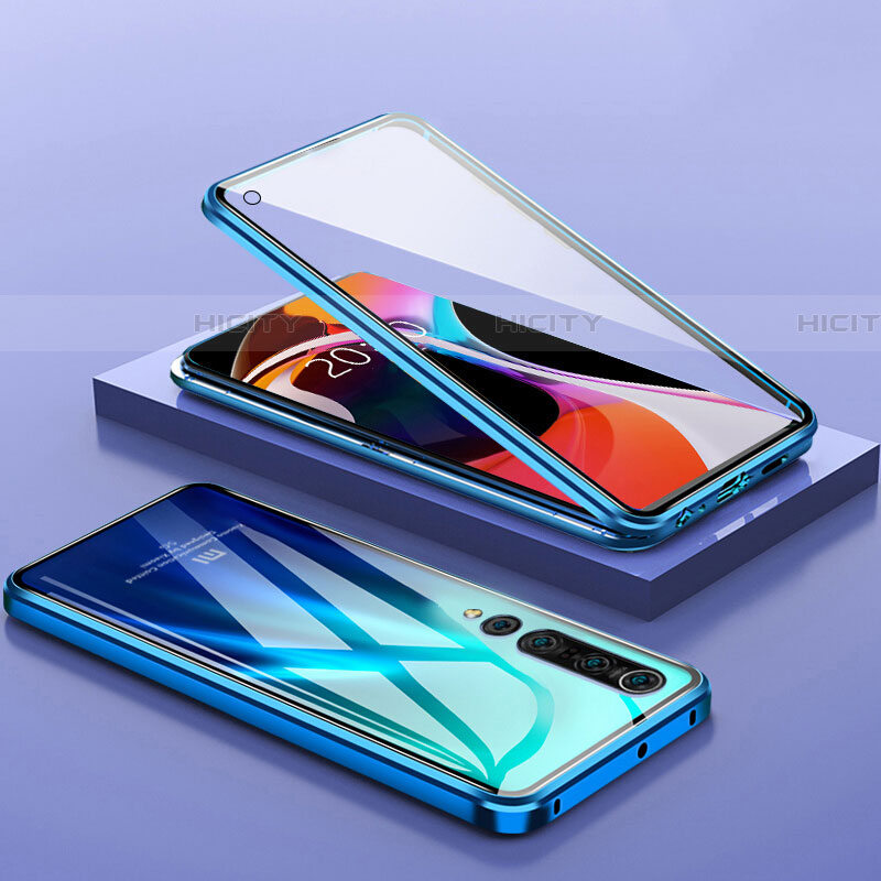 Custodia Lusso Alluminio Laterale Specchio 360 Gradi Cover M04 per Xiaomi Mi 10 Blu