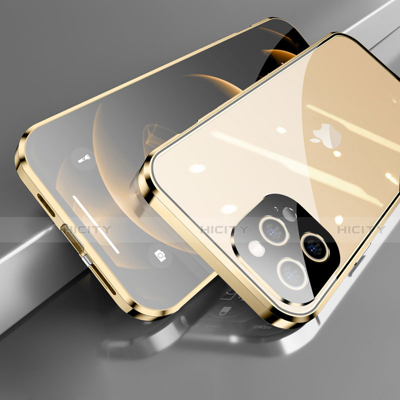 Custodia Lusso Alluminio Laterale Specchio 360 Gradi Cover M05 per Apple iPhone 13 Pro Max Oro