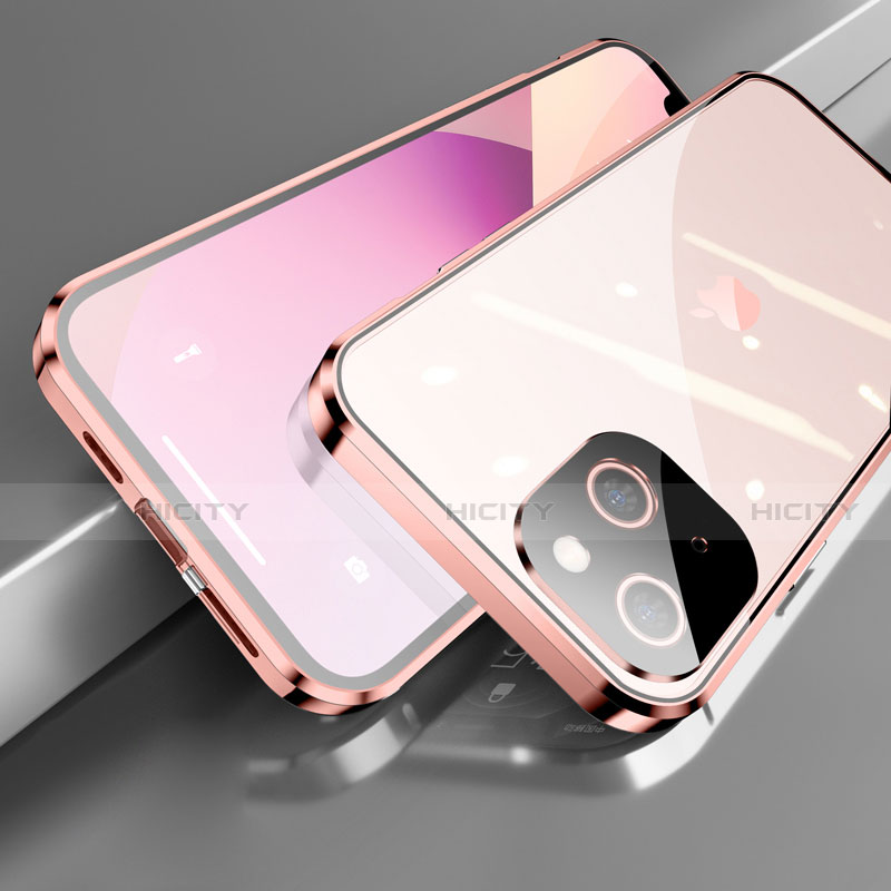 Custodia Lusso Alluminio Laterale Specchio 360 Gradi Cover M05 per Apple iPhone 14 Oro Rosa