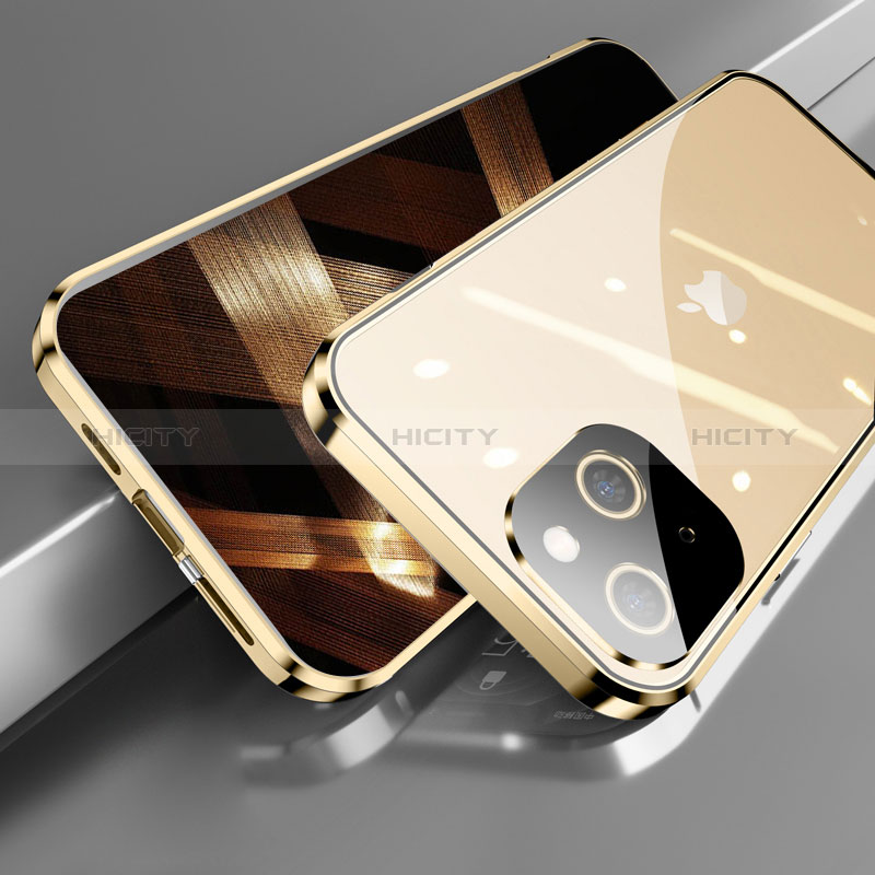 Custodia Lusso Alluminio Laterale Specchio 360 Gradi Cover M05 per Apple iPhone 15 Oro