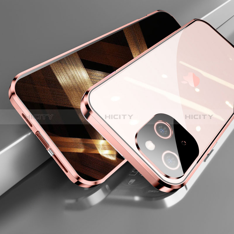 Custodia Lusso Alluminio Laterale Specchio 360 Gradi Cover M05 per Apple iPhone 15 Oro Rosa