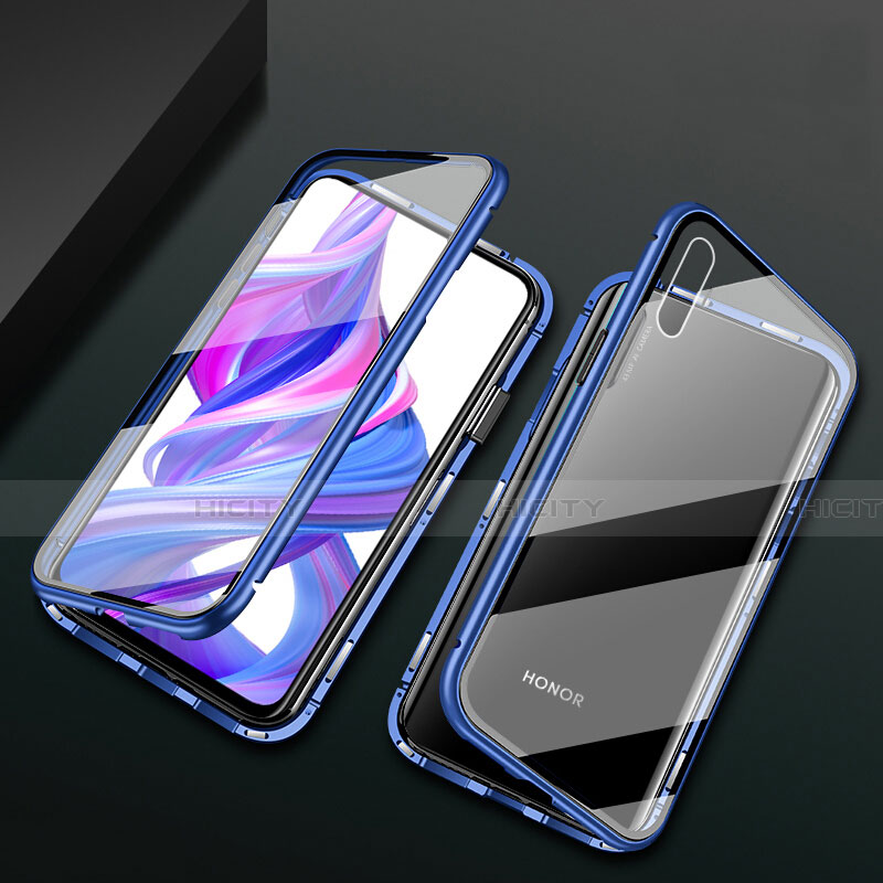 Custodia Lusso Alluminio Laterale Specchio 360 Gradi Cover M05 per Huawei Honor 9X Blu