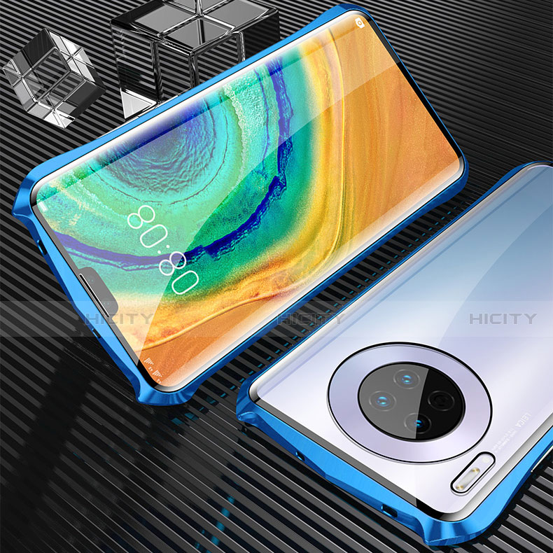 Custodia Lusso Alluminio Laterale Specchio 360 Gradi Cover M05 per Huawei Mate 30 5G Blu