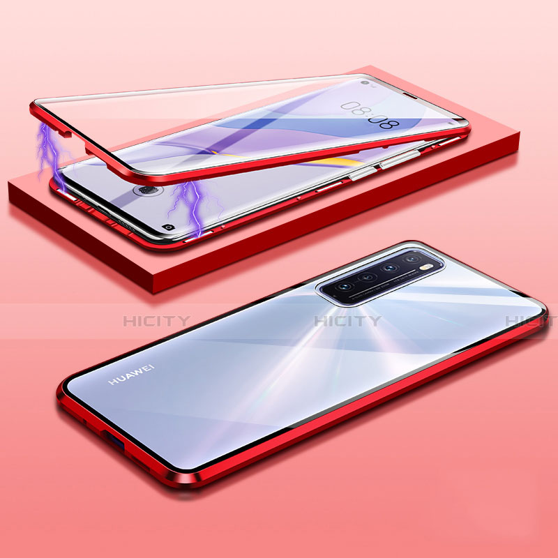 Custodia Lusso Alluminio Laterale Specchio 360 Gradi Cover M05 per Huawei Nova 7 5G Rosso