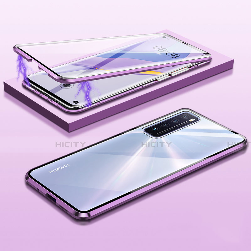 Custodia Lusso Alluminio Laterale Specchio 360 Gradi Cover M05 per Huawei Nova 7 5G Viola