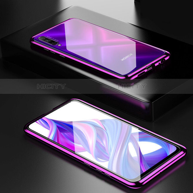 Custodia Lusso Alluminio Laterale Specchio 360 Gradi Cover M05 per Huawei P Smart Pro (2019) Viola