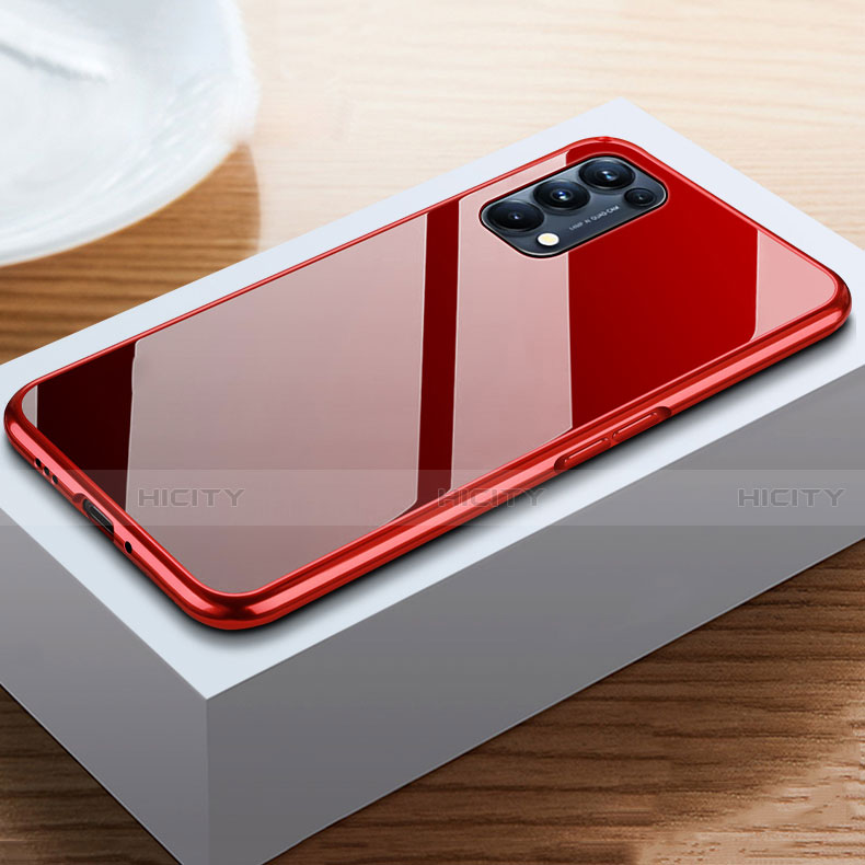 Custodia Lusso Alluminio Laterale Specchio 360 Gradi Cover M05 per Oppo Find X3 Lite 5G Rosso e Nero