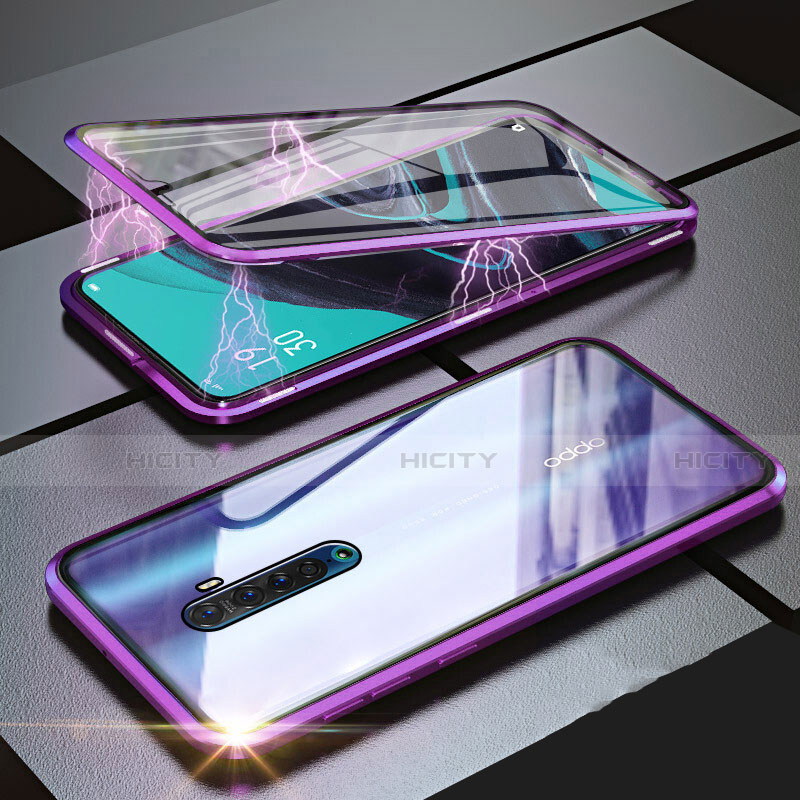 Custodia Lusso Alluminio Laterale Specchio 360 Gradi Cover M05 per Oppo Reno2 Viola