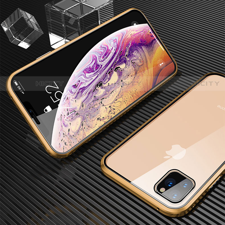 Custodia Lusso Alluminio Laterale Specchio 360 Gradi Cover M06 per Apple iPhone 11 Pro Oro