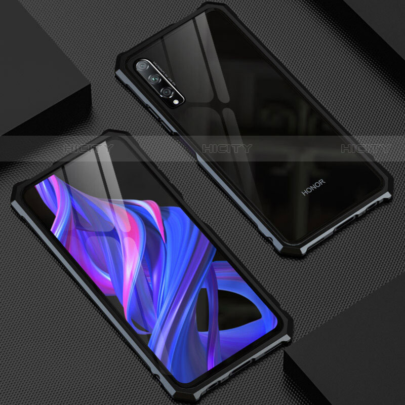 Custodia Lusso Alluminio Laterale Specchio 360 Gradi Cover M06 per Huawei P Smart Pro (2019) Nero