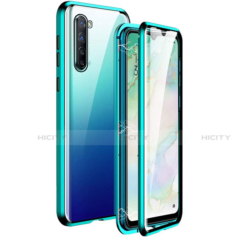 Custodia Lusso Alluminio Laterale Specchio 360 Gradi Cover M06 per Oppo F15 Verde