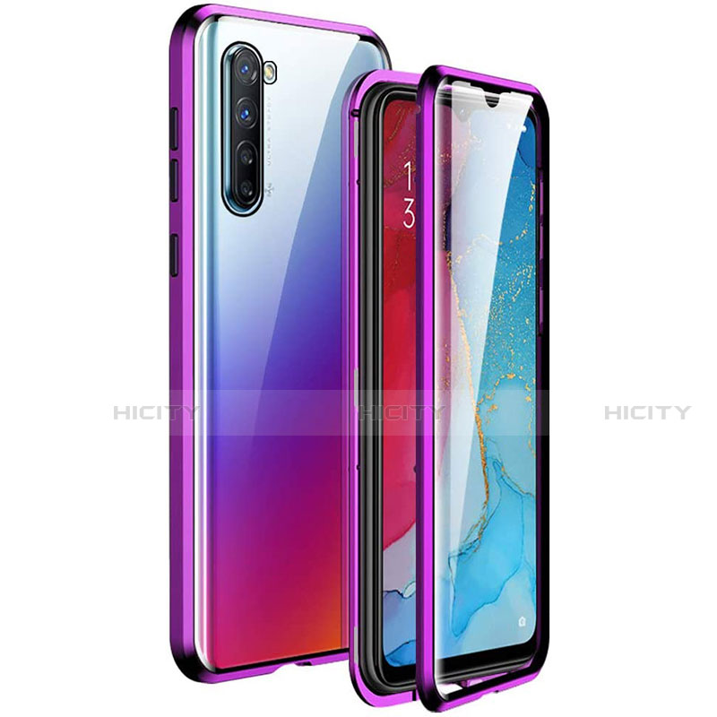 Custodia Lusso Alluminio Laterale Specchio 360 Gradi Cover M06 per Oppo F15 Viola